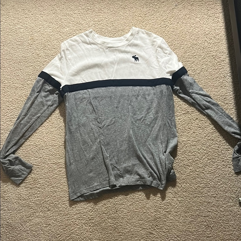 Abercrombie & Fitch White and Gray Colorblock Shirt